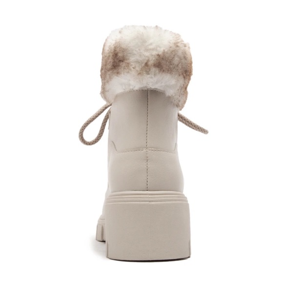 Bone Lace-up Combat boot with faux fur ankle cuff - Picture 14 of 16